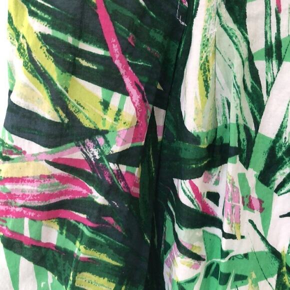 Vintage Bright Pink and Green Tropical Palm Print Cotton Skirt - Picture 2 of 2